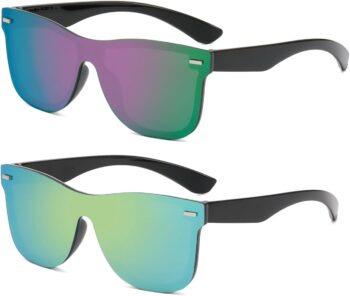UV400 Rimless One-Piece Lens Reflective Sunglasses - Colored Mirrored Sun Glasses for Men & Women (2 Pack)