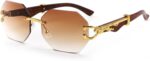Rimless Rectangle Sunglasses for Women Men Fashion Hip hop Frameless Designer Shades Wooden  Square Sun Glasses