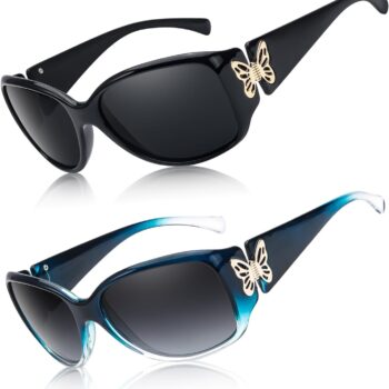 Polarized Sunglasses for Women , Trendy Retro Shades with UV400 Protection Butterfly Decors (2 Pack)