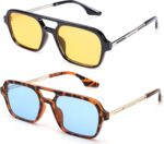 Vintage 70s Flat Aviator Small Frame Sunglasses for Women Men Square Metal Design UV400 Protection Shades