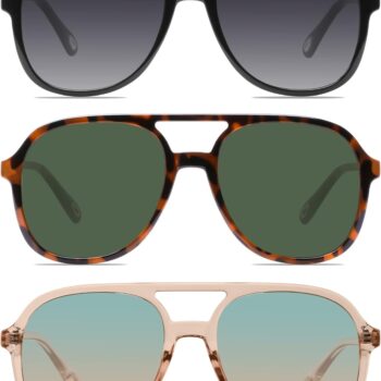 Retro Square Aviator Sunglasses for Women men Vintage 70s Double Bridge Sun Glasses